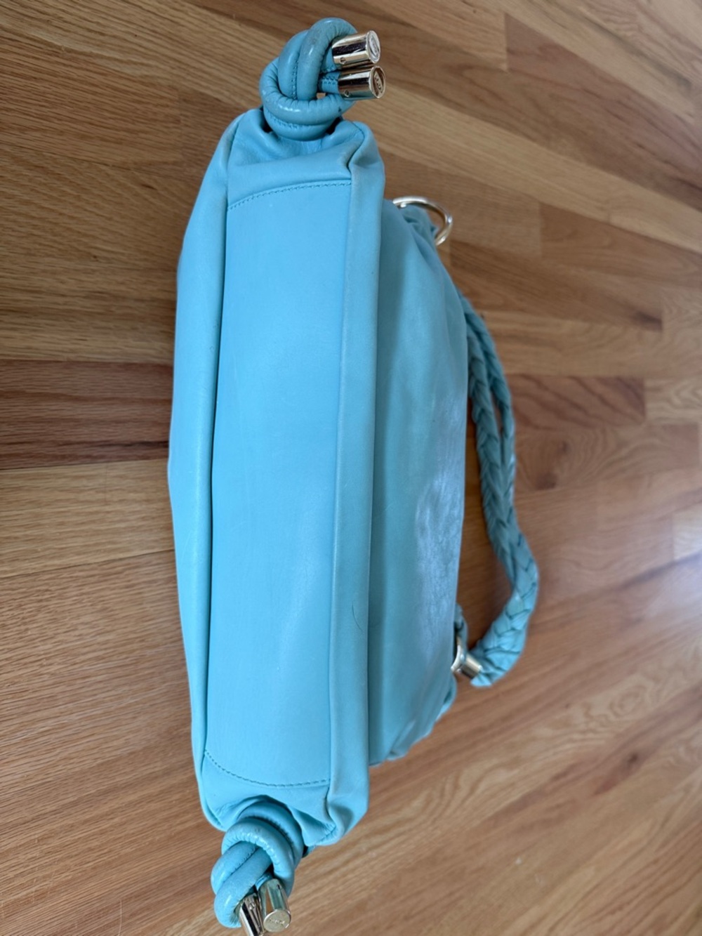 Tod's Mint Blue Leather Shoulder Bag with Braided Strap - Picture 4 of 9
